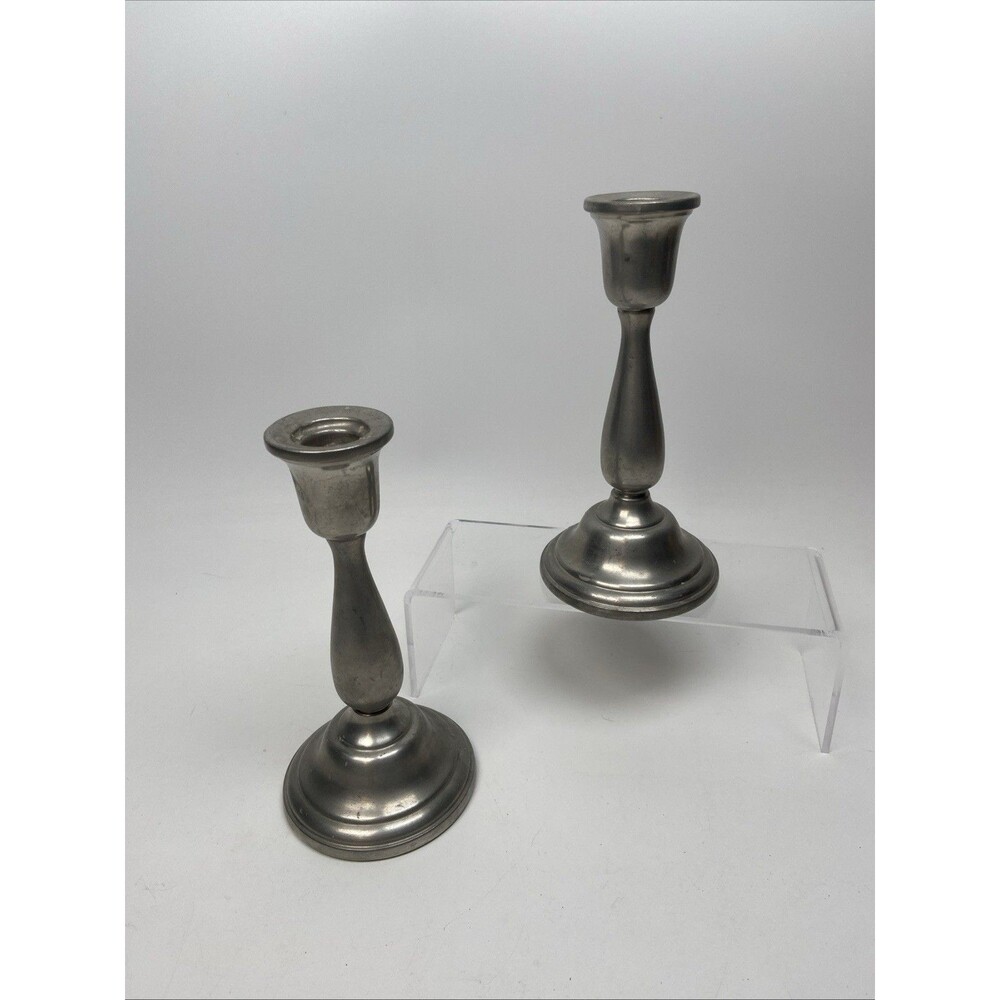 Connecticut House Handcrafted Pewter Candlestick Holder Pair 7 in